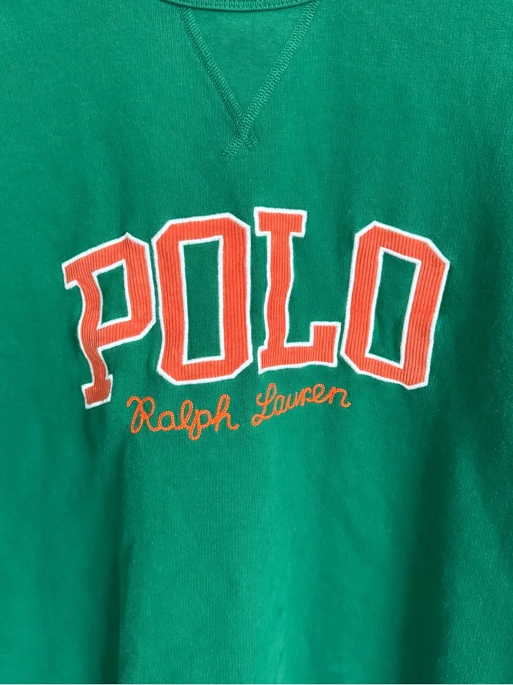 Polo Ralph Lauren College Green Spellout Crewneck Sweatshirt Size Large Orange